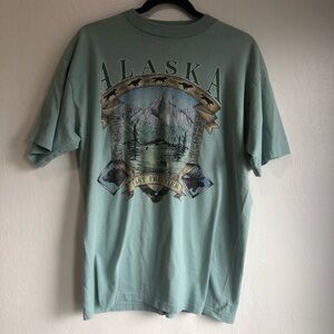 Vintage Alaska Mountains T-Shirt USA single stitch size large light green blue